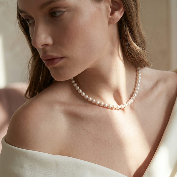 7-8mm White Freshwater Choker Length Pearl Necklace - Pure Pearls