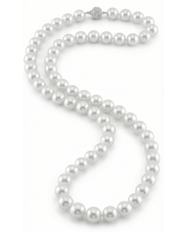 Stunning AAA+ Natural South Sea White Round Pearl Necklace – 12-15mm, 14k Yellow Gold, 18 Inches