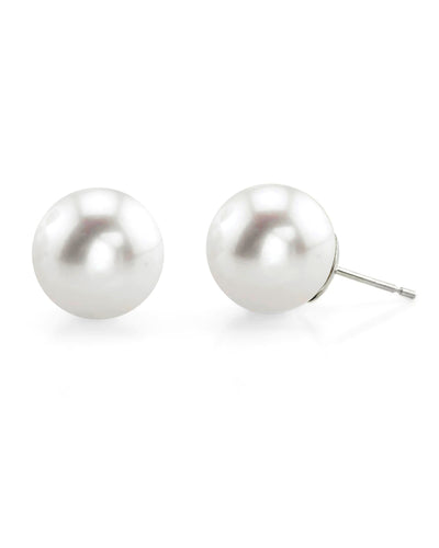 White South Sea Round Pearl Stud Earrings, 11.0-12.0mm