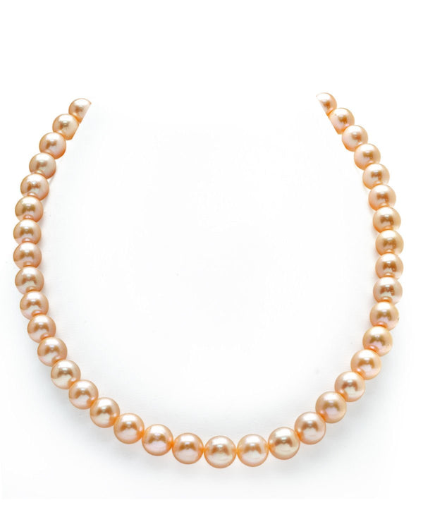 9.5-10.5 mm 16 inch AAA Pink to Peach Freshwater Pearl Necklace 14K White Gold Matte by Pearl Paradise
