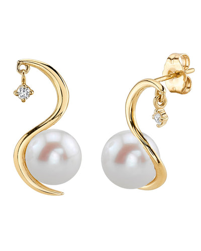 Freshwater Pearl & Diamond Ellis Earrings - Model Image