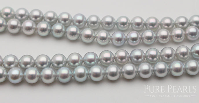 Custom Natural Blue Akoya Hanadama Double Strand Necklace from Pure