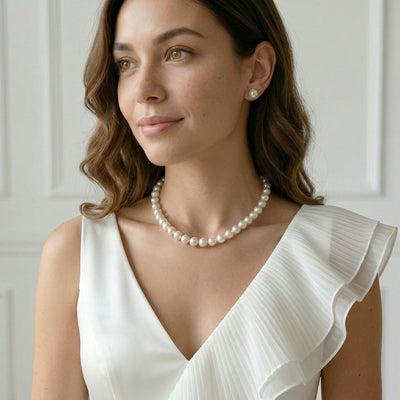 White Japanese Akoya Pearl Necklace, 10.0-10.5mm - AAA Quality