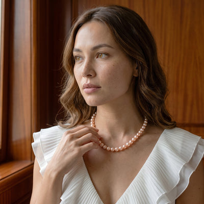 9.5-10.5mm Peach Freshwater Pearl Necklace - AAA Quality
