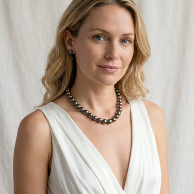 True Round Black Tahitian Pearl Necklace, 10.0-12.0mm - AAA Quality