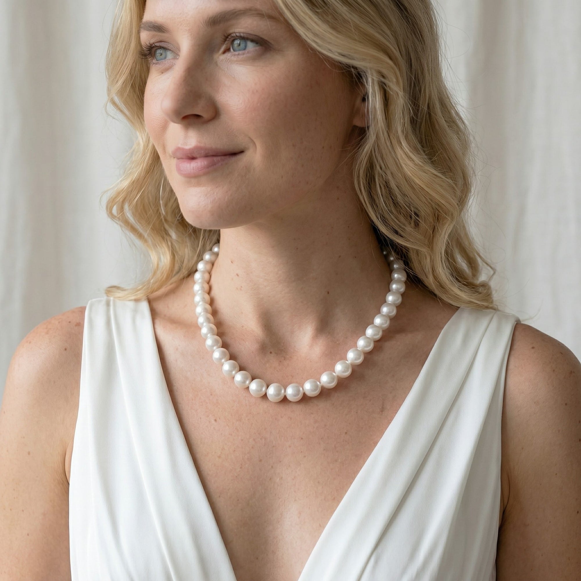 White South Sea Round Pearl Necklace, 10.0-11.9mm - AAA Quality