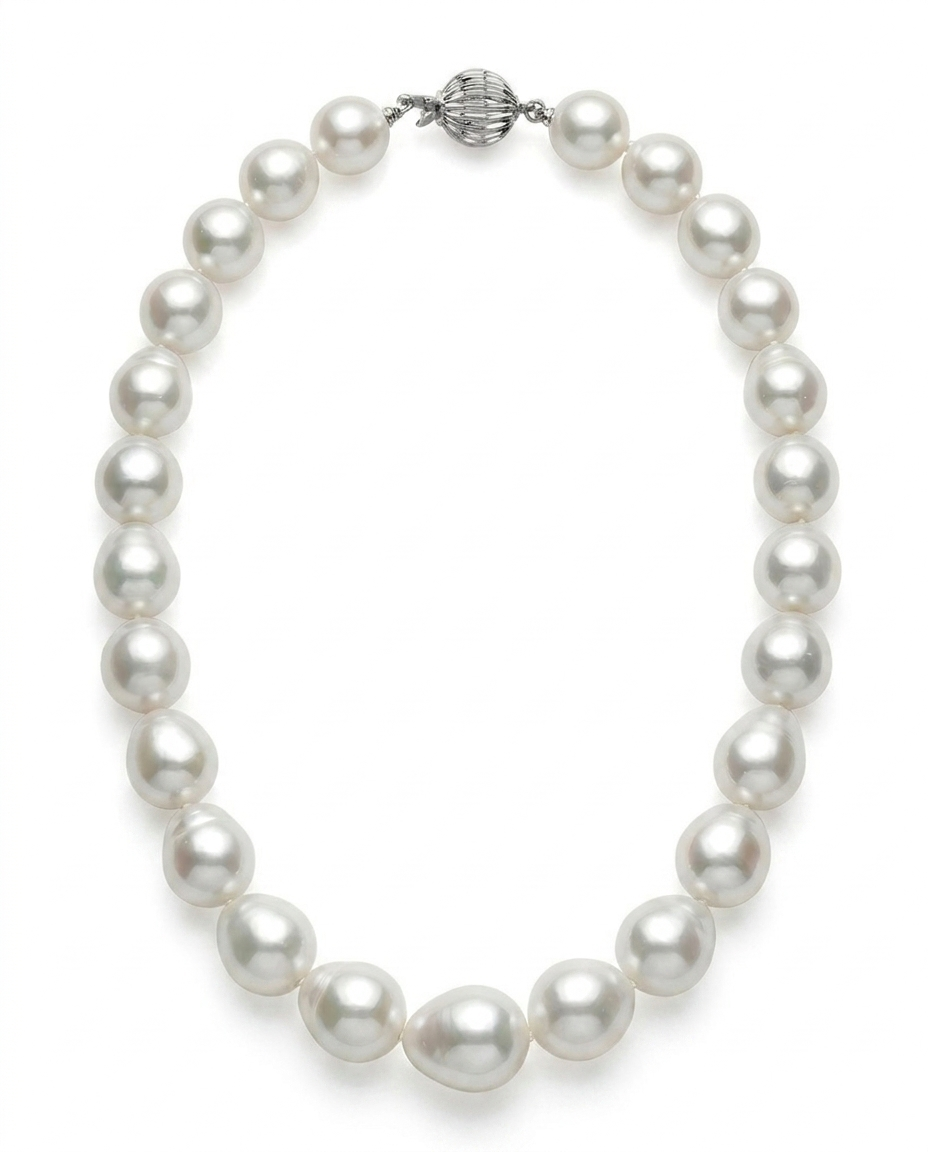 11-13mm White South Sea Drop Oval Pearl Necklace - AAA Quality