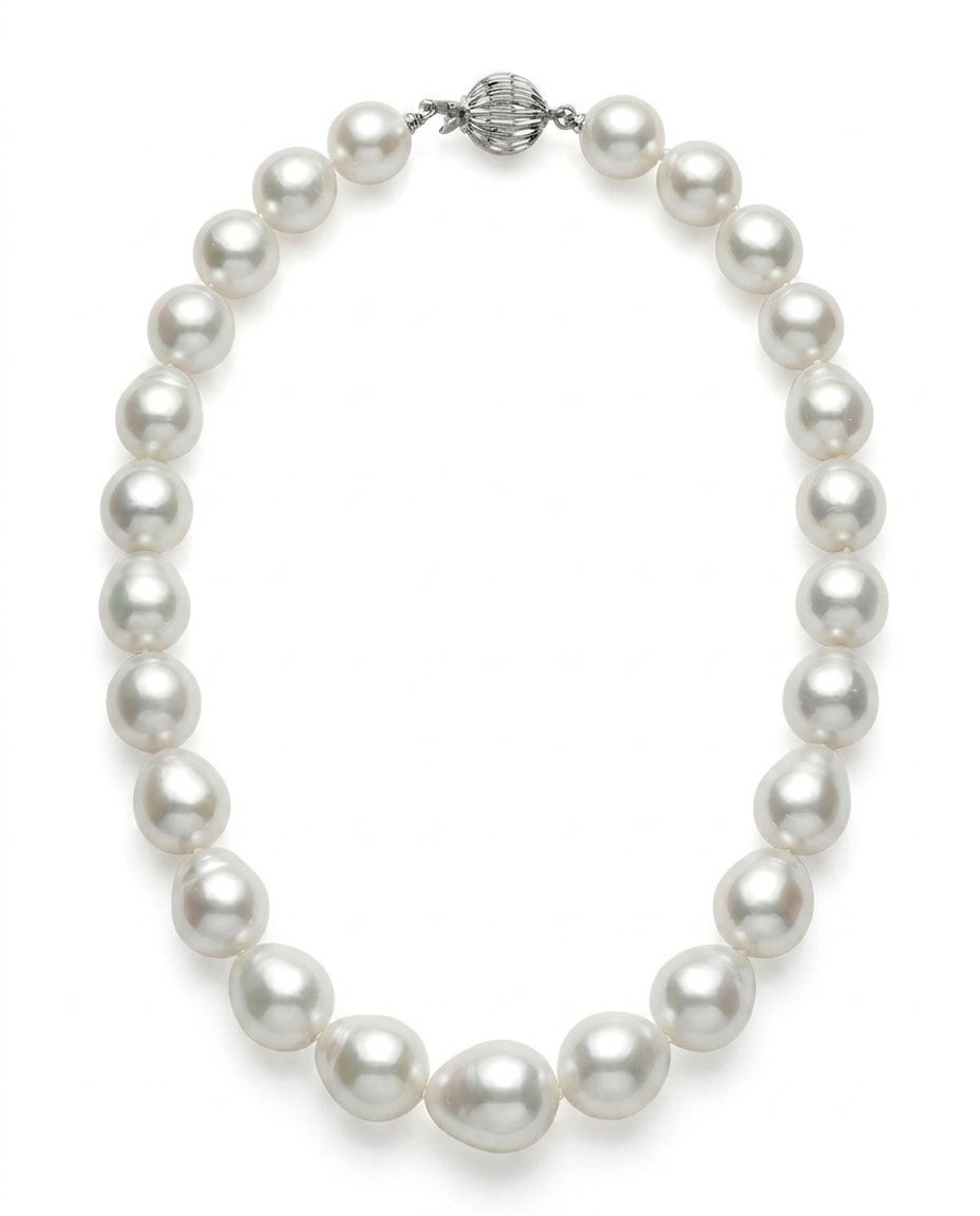 11-13mm White South Sea Drop Oval Pearl Necklace - AAA Quality