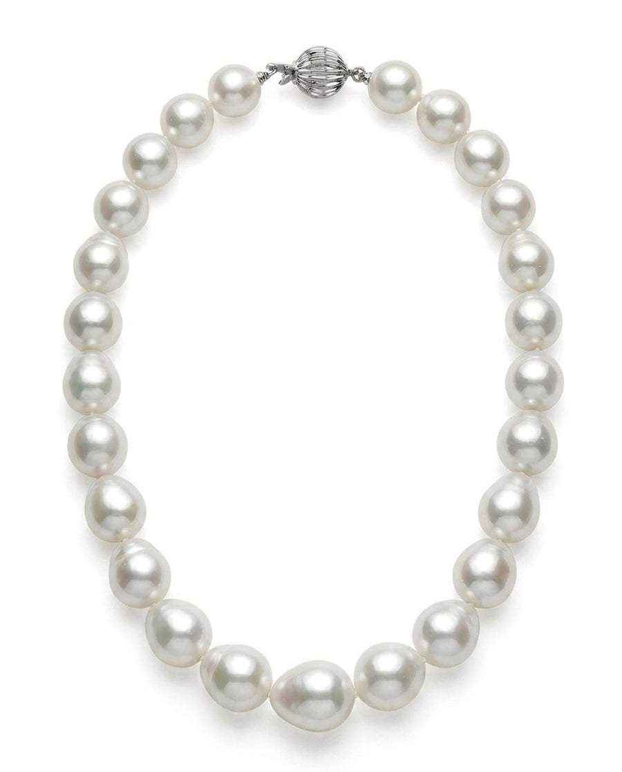 11-13mm White South Sea Drop Oval Pearl Necklace - AAA Quality