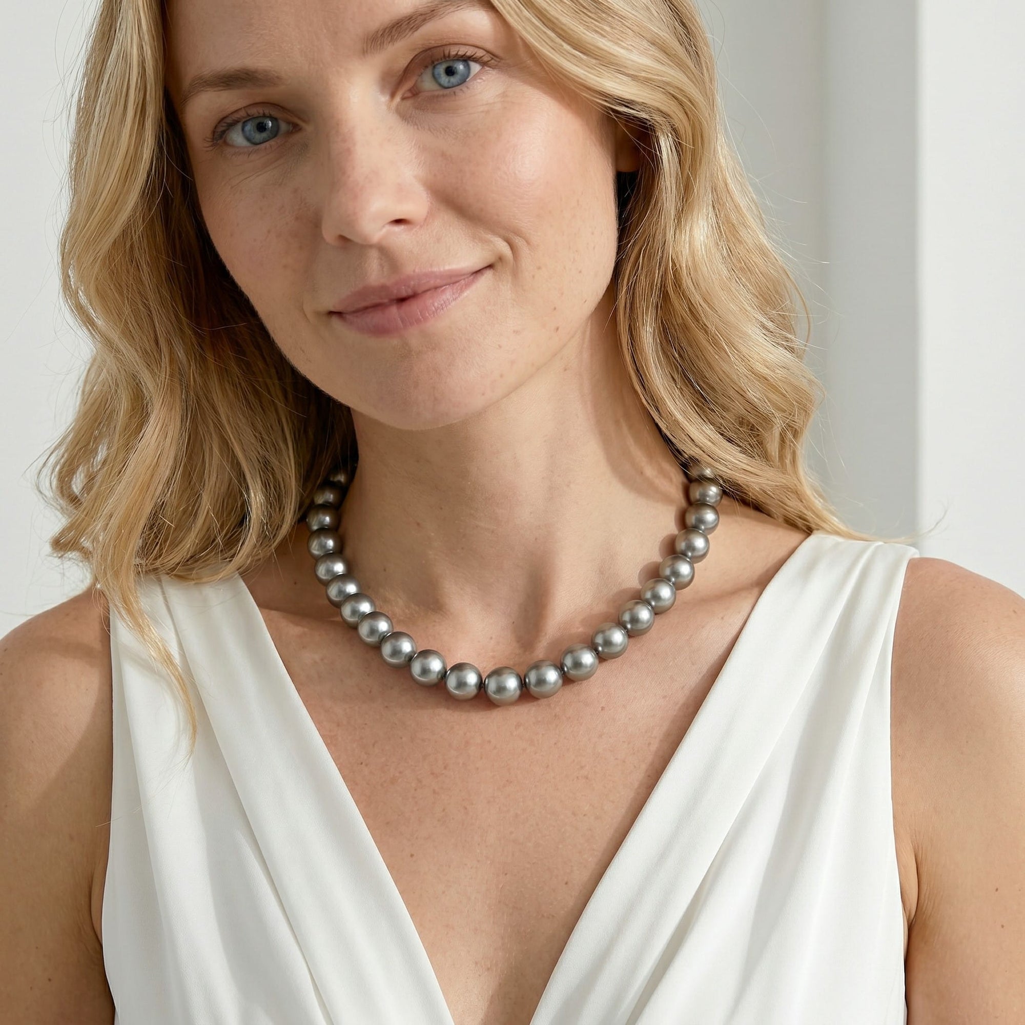 11-13mm Silver Tahitian South Sea Pearl Necklace - AAAA Quality