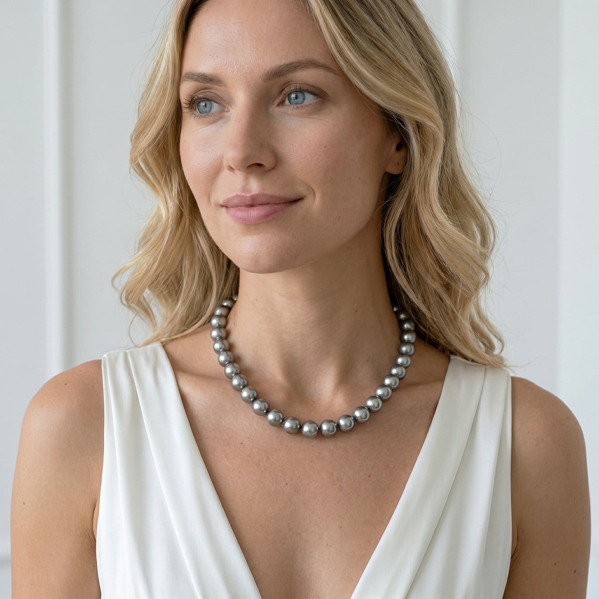 11-13mm Silver Tahitian South Sea Pearl Necklace - AAAA Quality