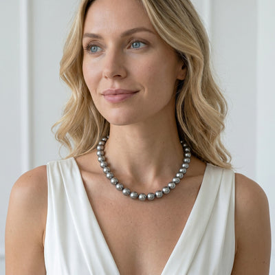 11-13mm Silver Tahitian South Sea Pearl Necklace - AAAA Quality