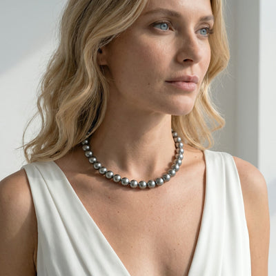 11-13mm Silver Tahitian South Sea Pearl Necklace - AAAA Quality
