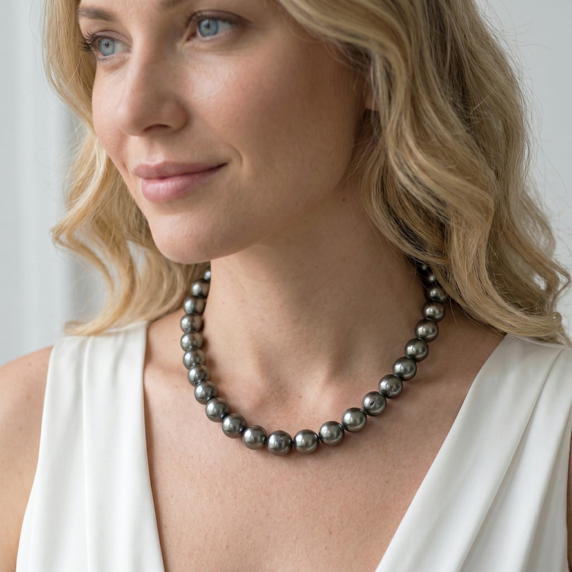 Tahitian True Round Pearl Necklace, 11.0-14.0mm - AAAA Quality