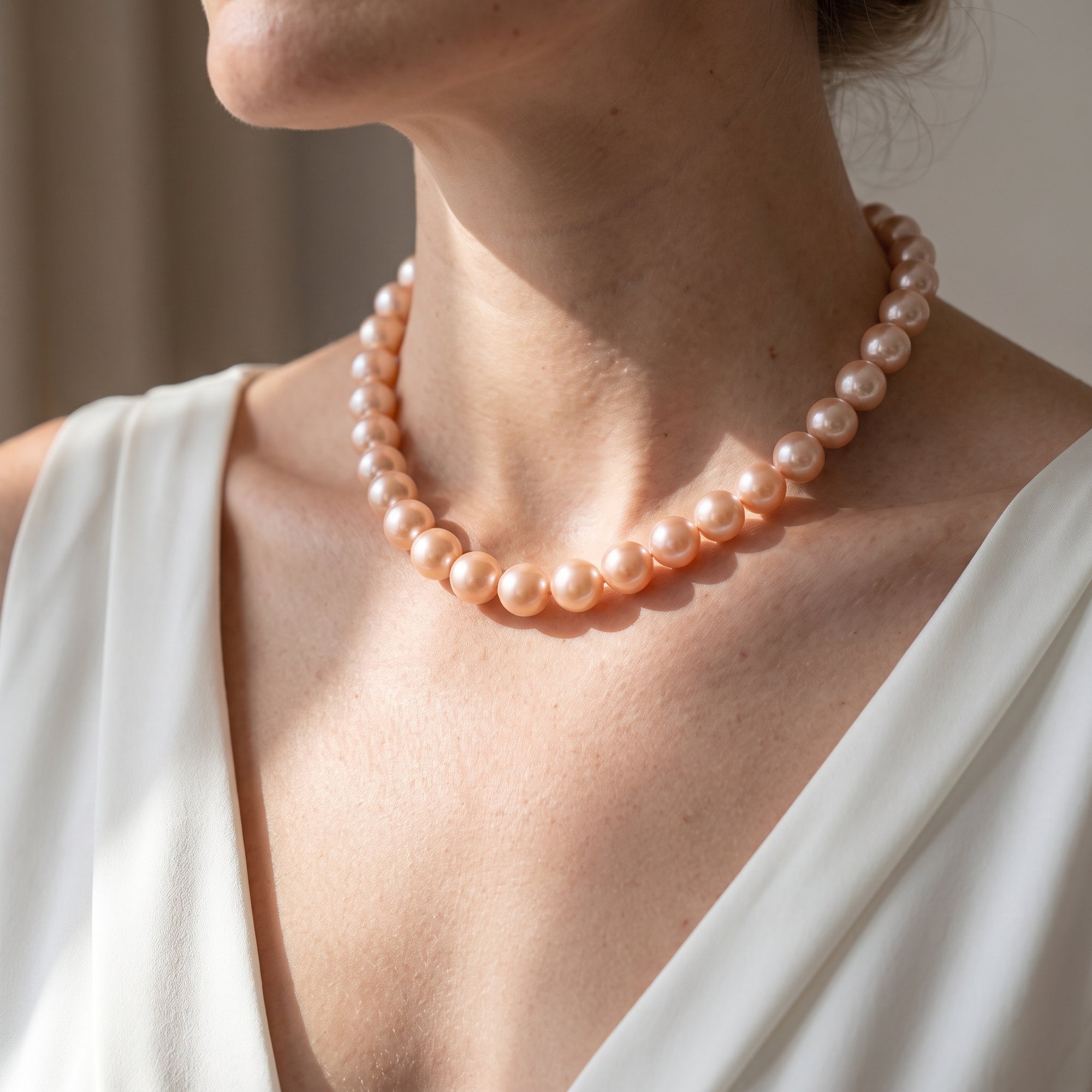 11.5-12.5mm Peach Freshwater Pearl Necklace - AAA Quality
