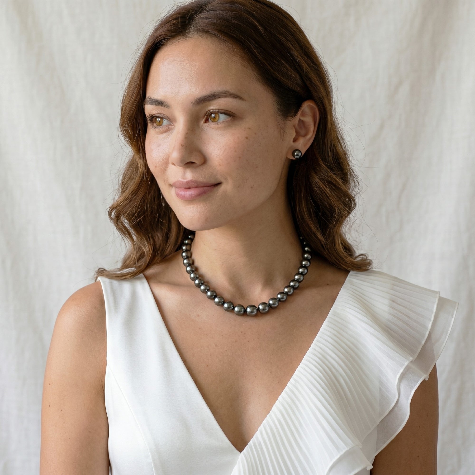 Dark Tahitian True Round Pearl Necklace, 12.0-14.0mm - AAAA Quality