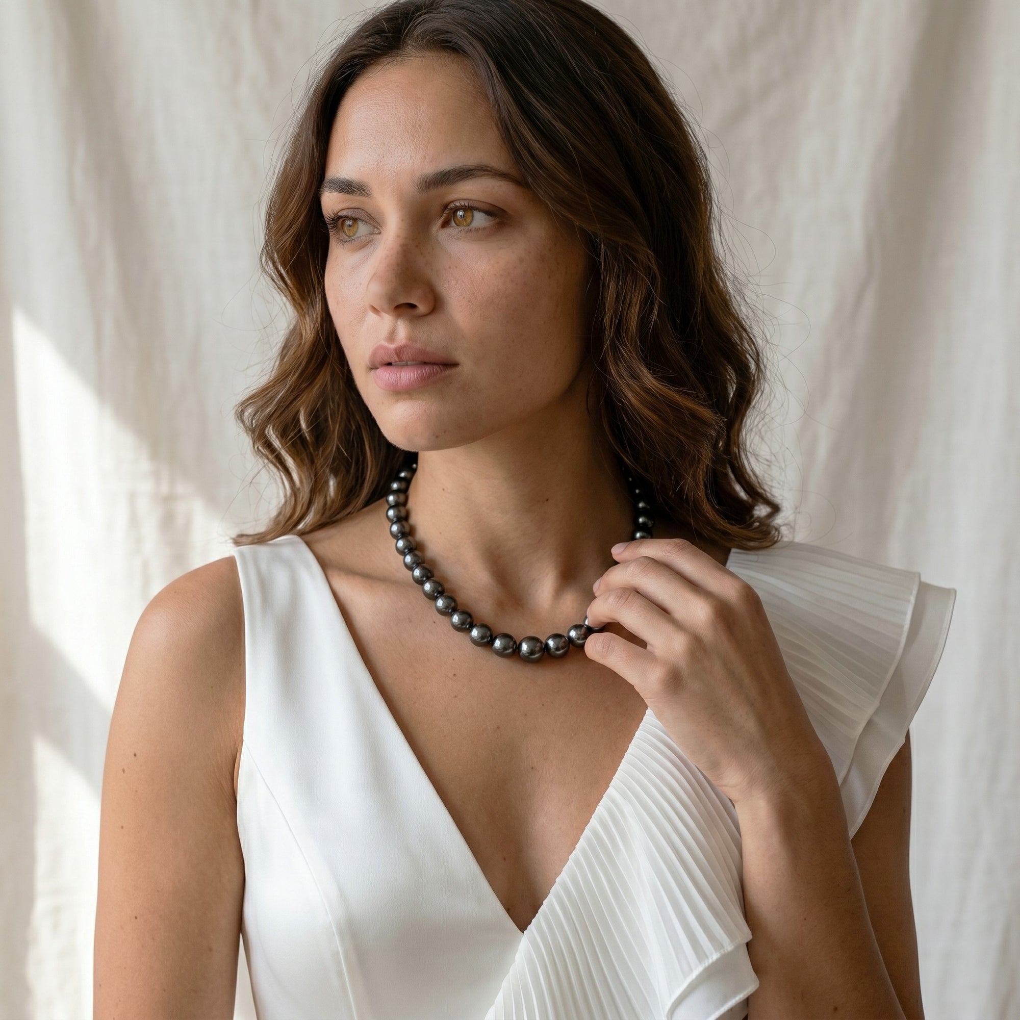 Dark Tahitian True Round Pearl Necklace, 12.0-14.0mm - AAAA Quality