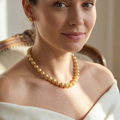 Golden South Sea Pearl Necklace, 12.0-15.0mm - AAA Quality