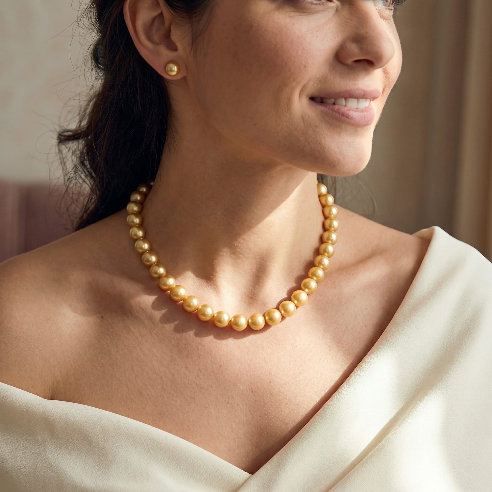 Golden South Sea Pearl Necklace, 12.0-15.0mm - AAA Quality