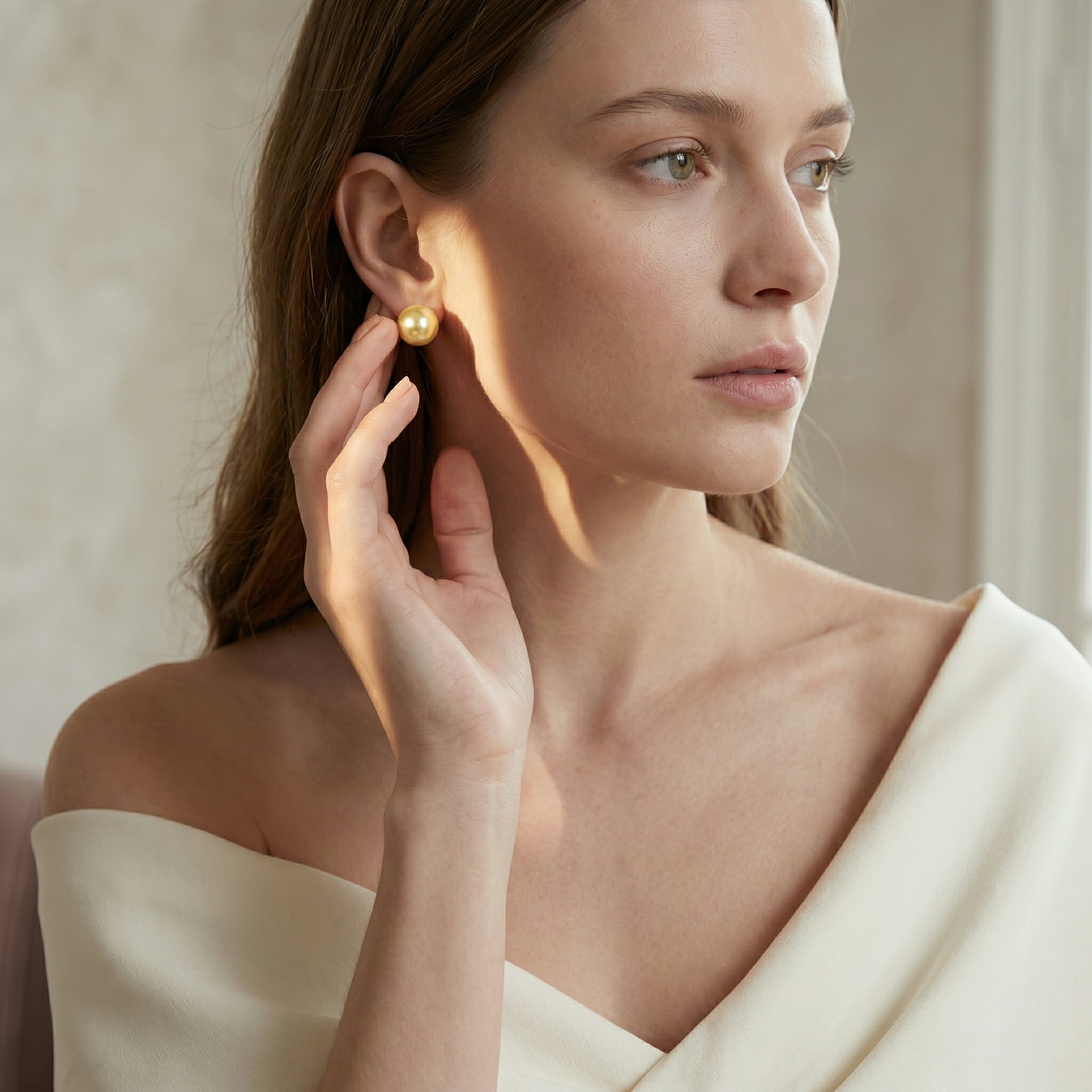 Golden South Sea Pearl Stud Earrings, 12.0-13.0mm