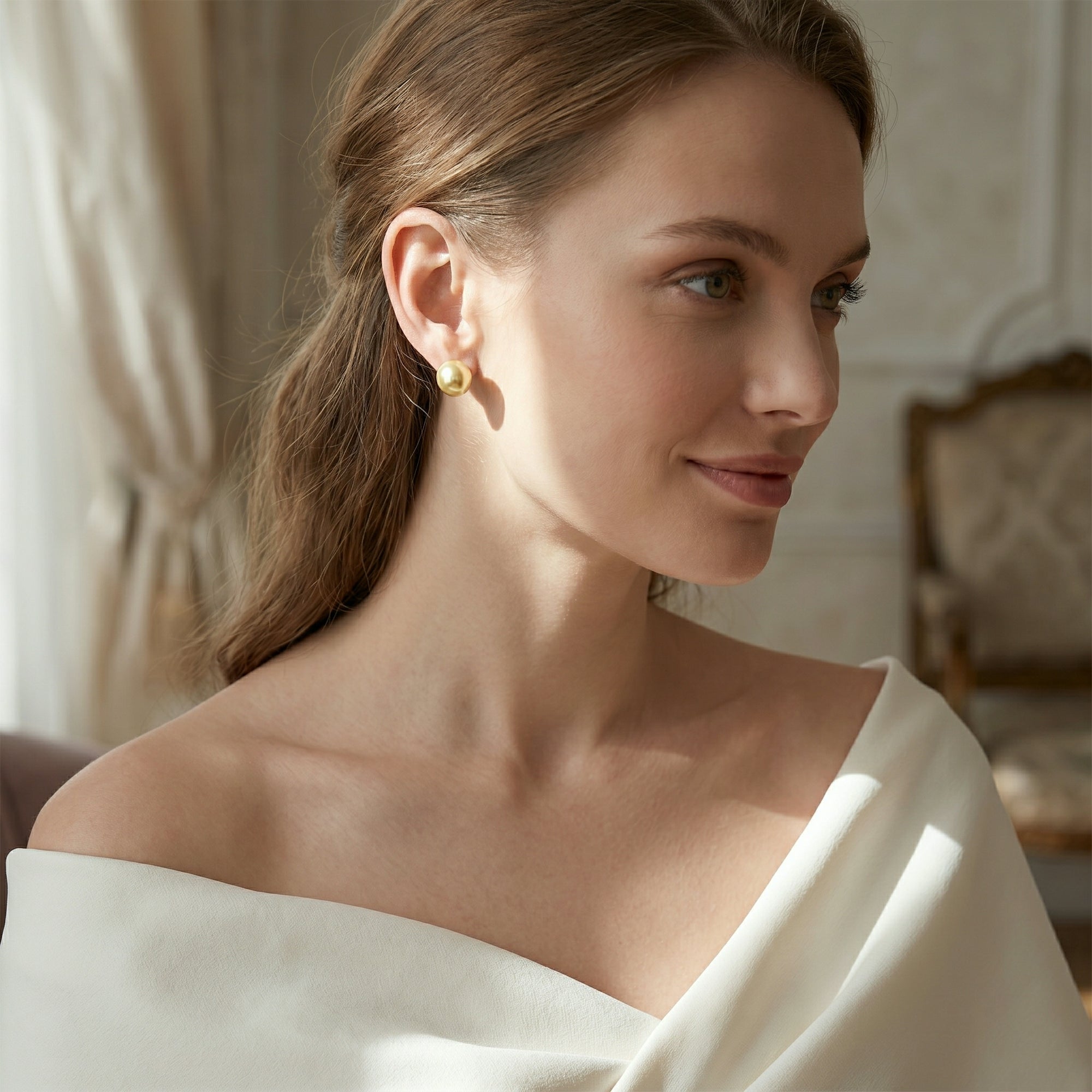 Golden South Sea Pearl Stud Earrings, 12.0-13.0mm