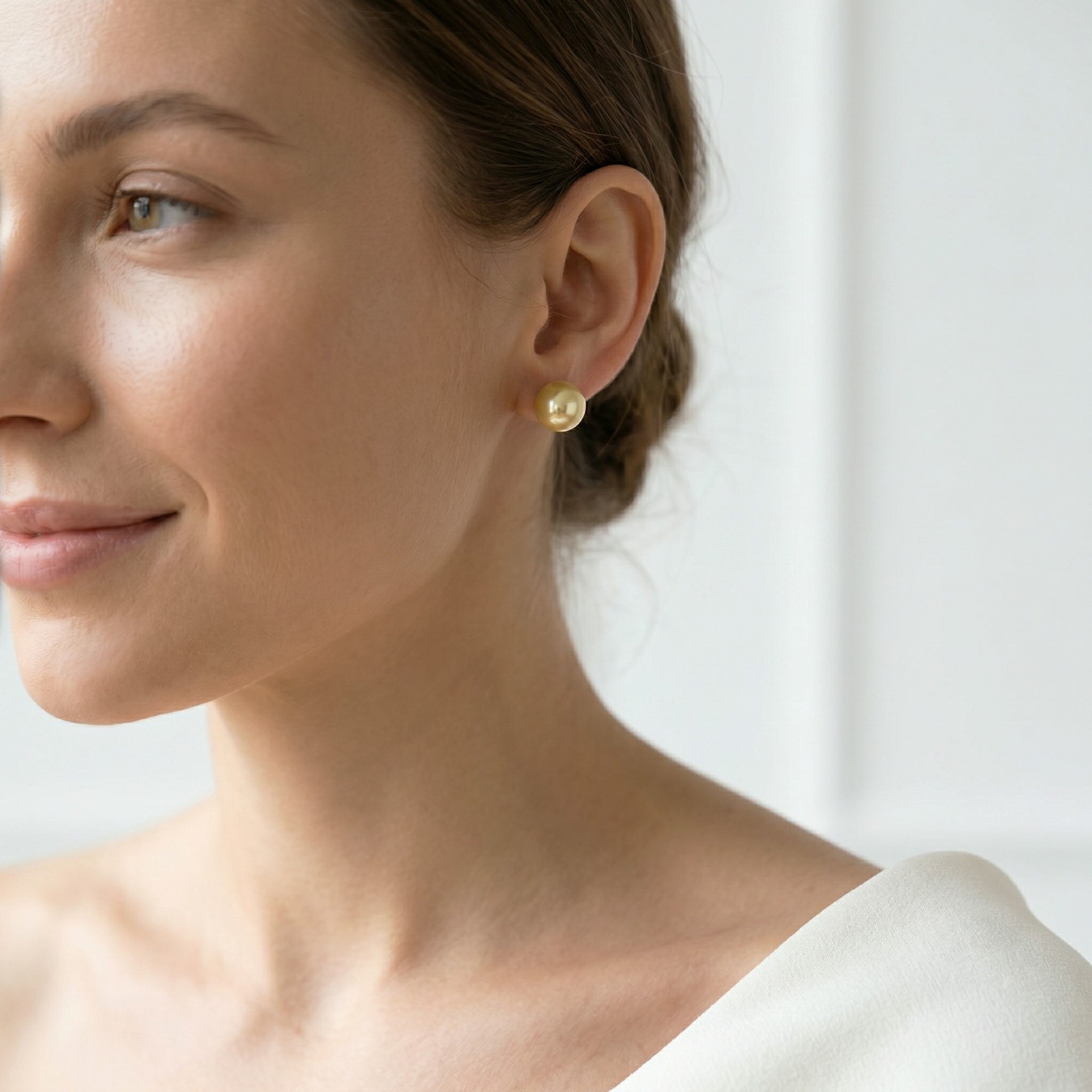 Golden South Sea Pearl Stud Earrings, 12.0-13.0mm