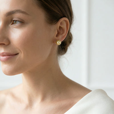 Golden South Sea Round Pearl Stud Earrings, 10.0-11.0mm