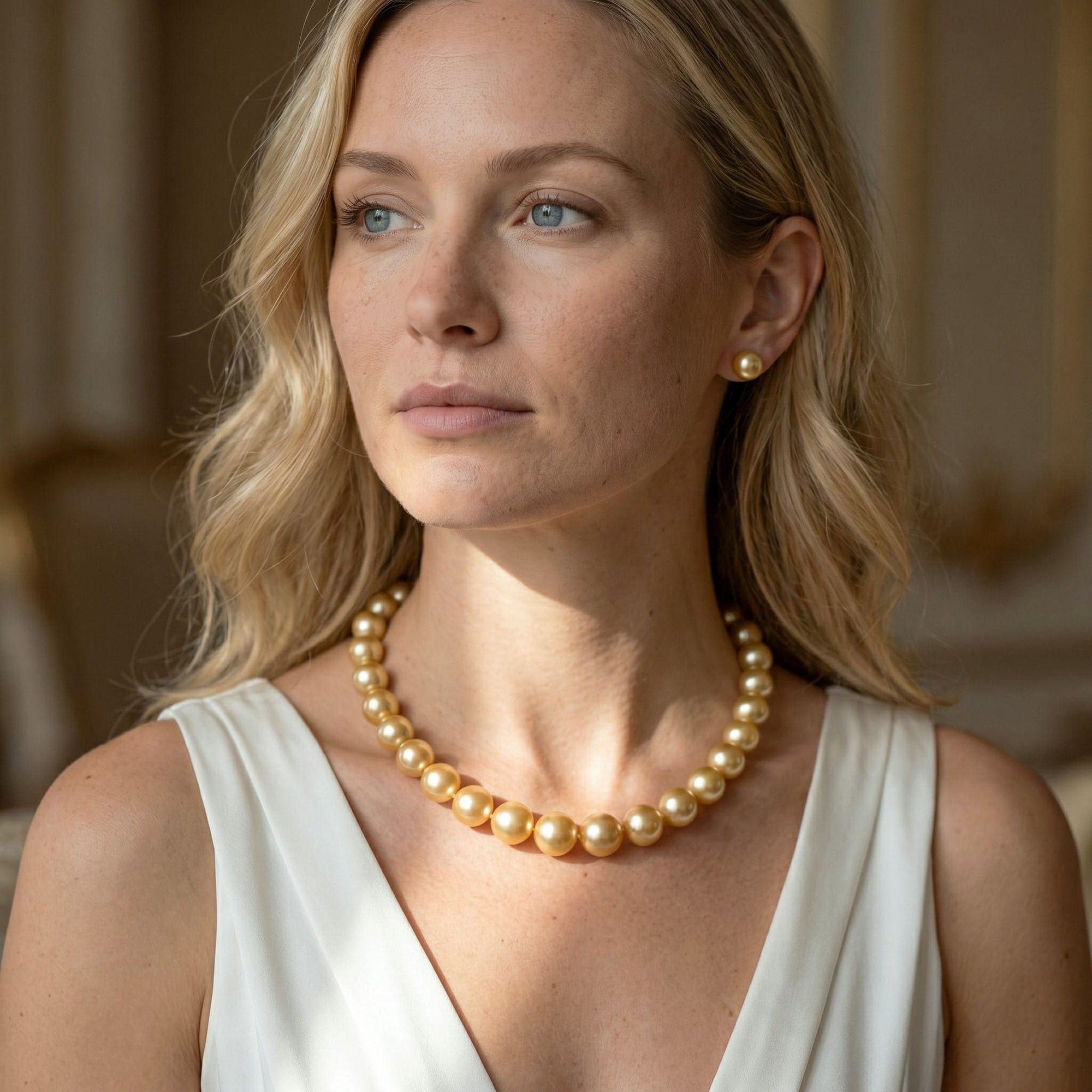 Golden South Sea Pearl Necklace, 13.0-15.0mm - AAAA Quality