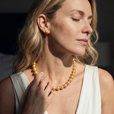 Golden South Sea Pearl Necklace, 13.0-15.0mm - AAAA Quality