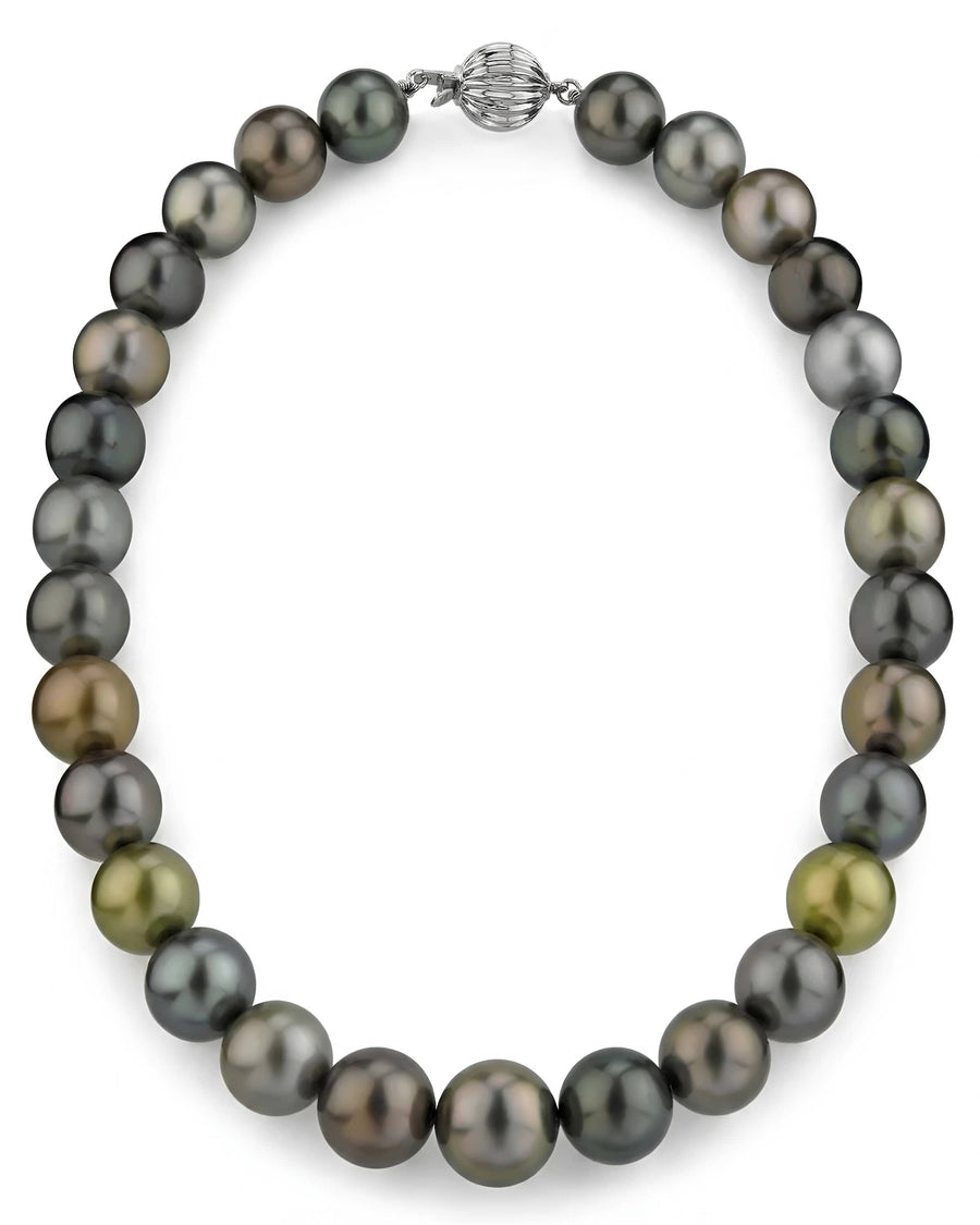 Multi-Color Tahitian True Round Pearl Necklace 13.0-15.0mm - AAAA Quality
