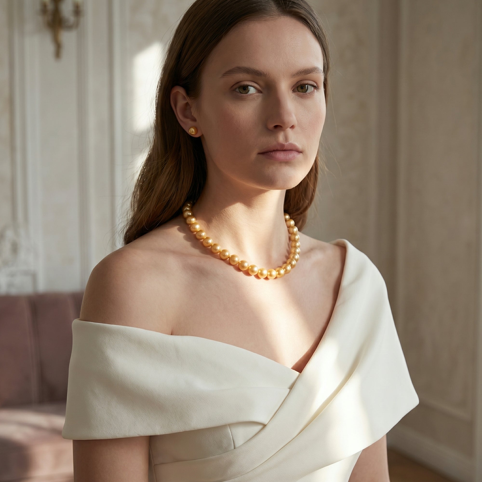 Golden South Sea Pearl Necklace, 14.0-16.0mm - AAAA Quality