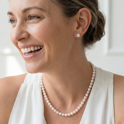 White Japanese Hanadama Akoya Pearl Necklace, 7.0-7.5mm