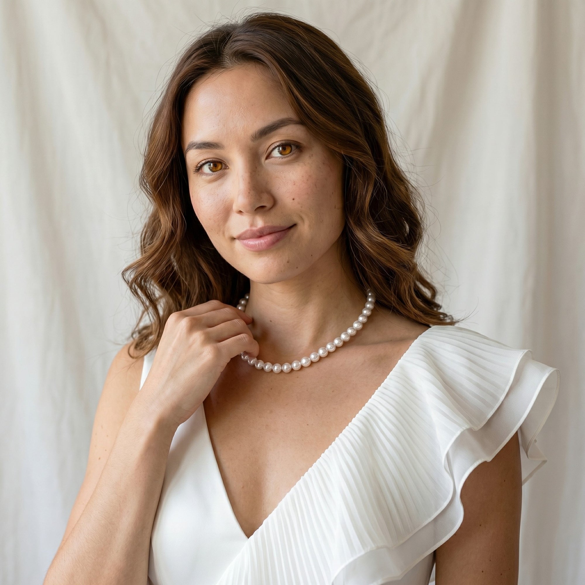 White Hanadama Japanese Akoya Pearl Necklace, 7.5-8.0mm