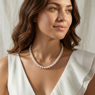 White Hanadama Japanese Akoya Pearl Necklace, 7.5-8.0mm