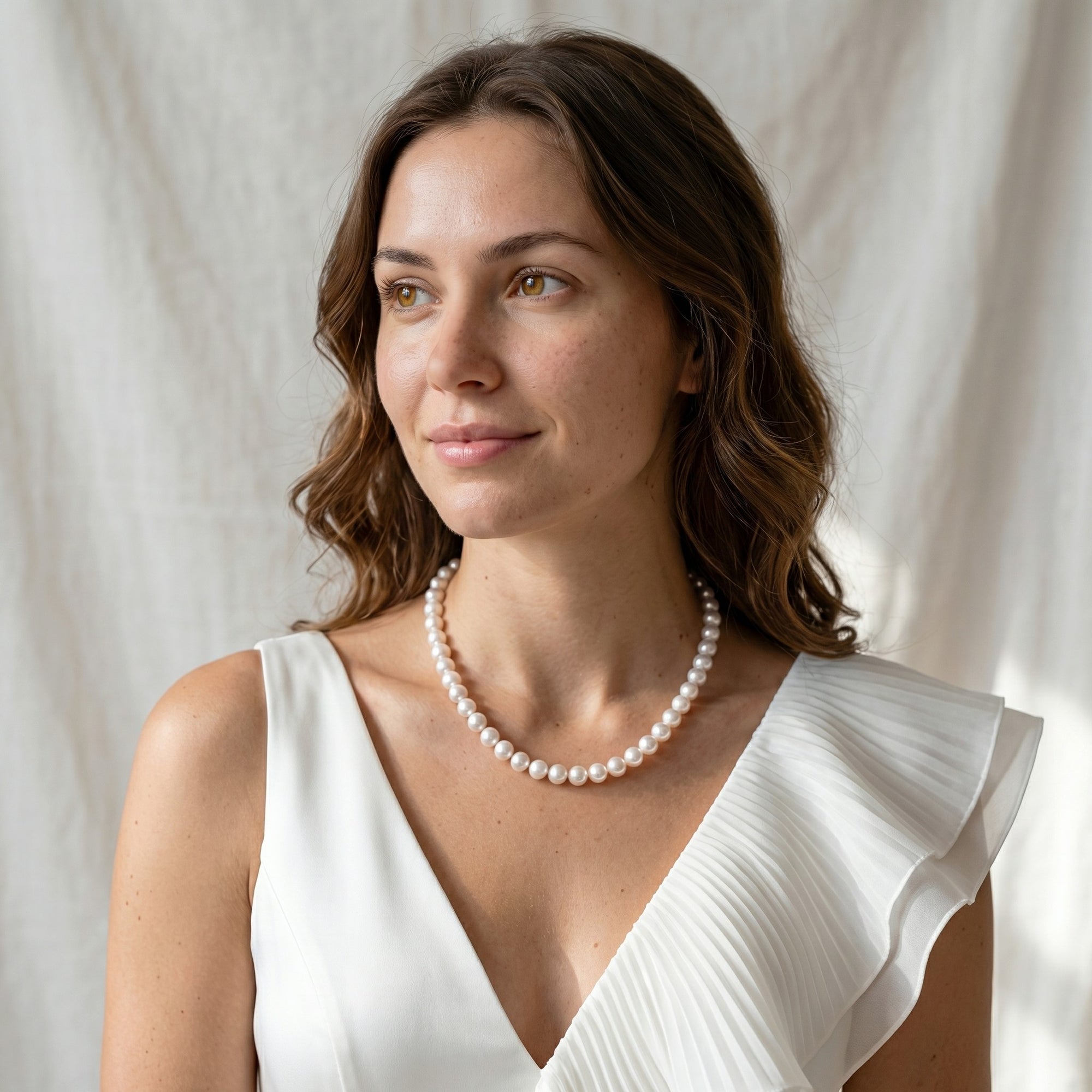 White Japanese Hanadama Akoya Pearl Necklace, 9.0-9.5mm