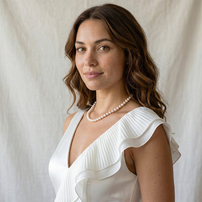White Japanese Hanadama Akoya Pearl Necklace, 9.0-9.5mm