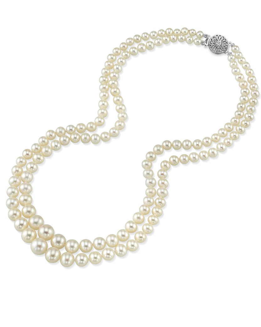 3.09.0mm White Freshwater Pearl Graduated Double Strand Necklace