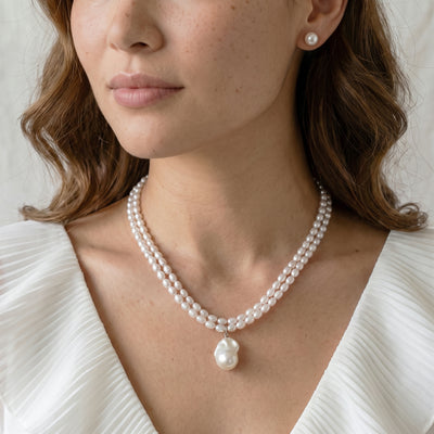 4.5-5.0mm Oval White Freshwater Pearl Double Strand Necklace