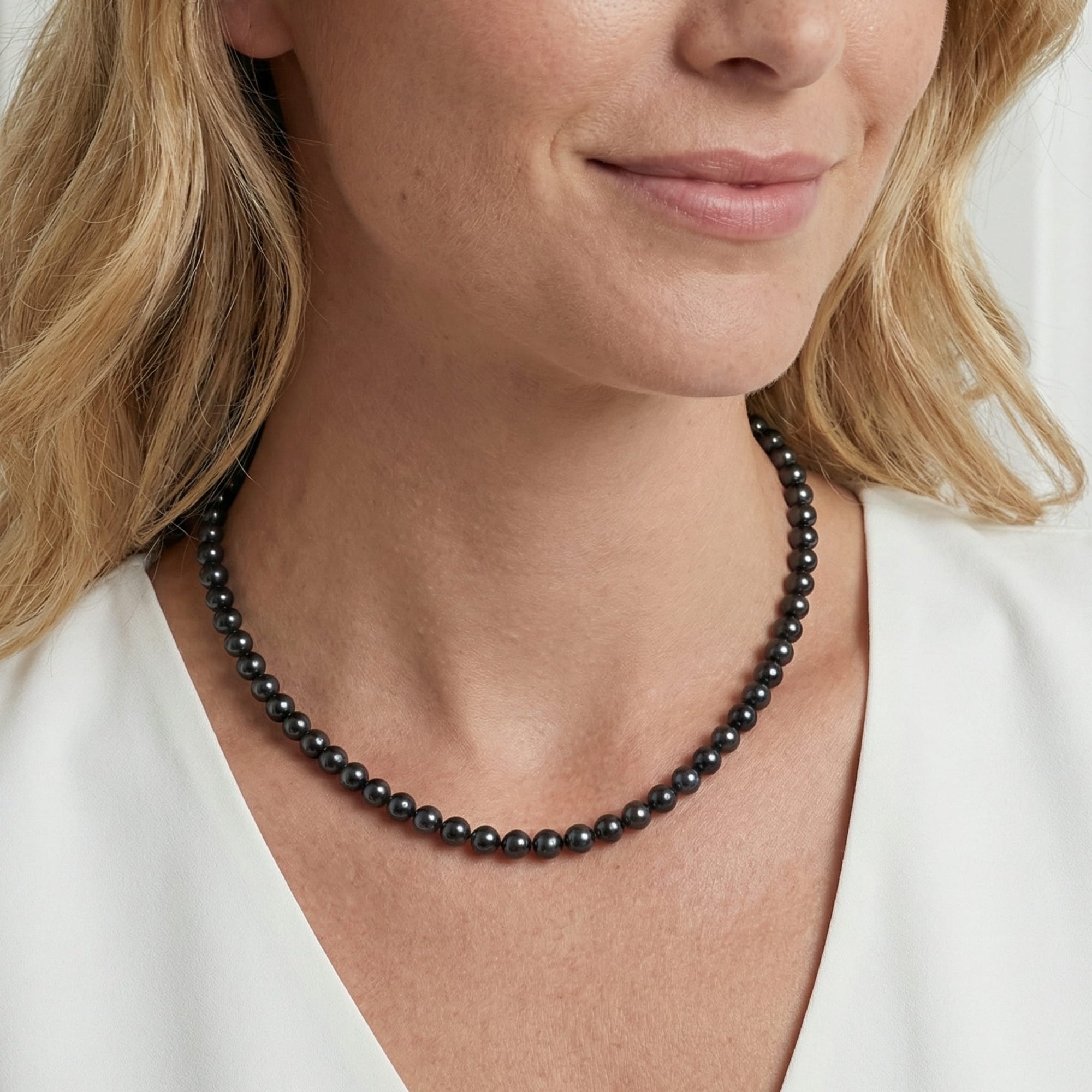 Black Japanese Akoya Choker Length Pearl Necklace, 5.0-5.5mm - AA+ Quality
