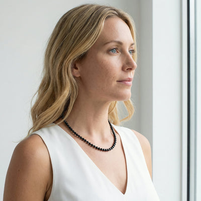 Black Japanese Akoya Choker Length Pearl Necklace, 5.0-5.5mm - AA+ Quality