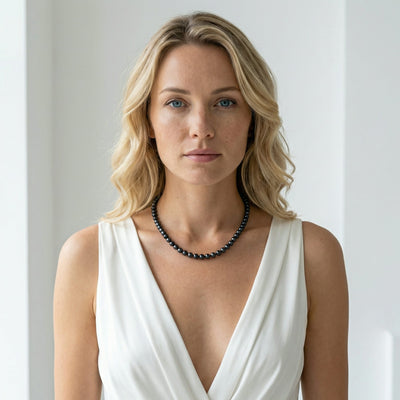 Black Japanese Akoya Pearl Necklace, 5.5-6.0mm - AA+ Quality
