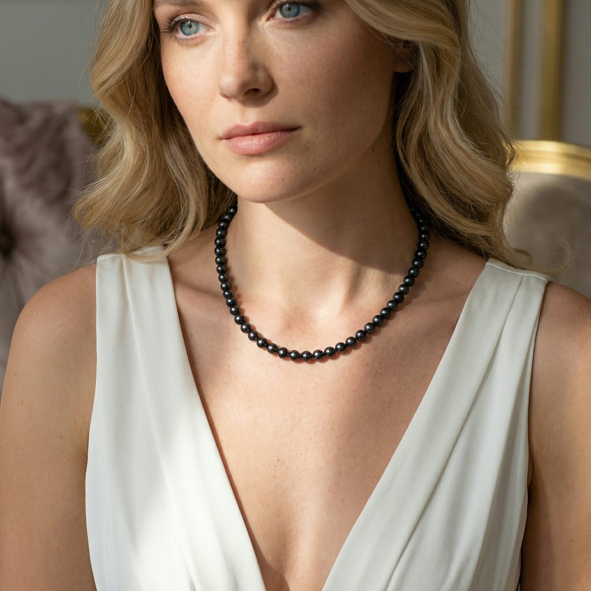 Black Japanese Akoya Pearl Necklace, 5.5-6.0mm - AA+ Quality