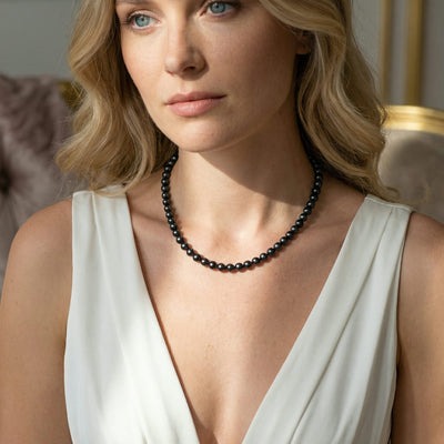 Black Japanese Akoya Pearl Necklace, 5.5-6.0mm - AA+ Quality