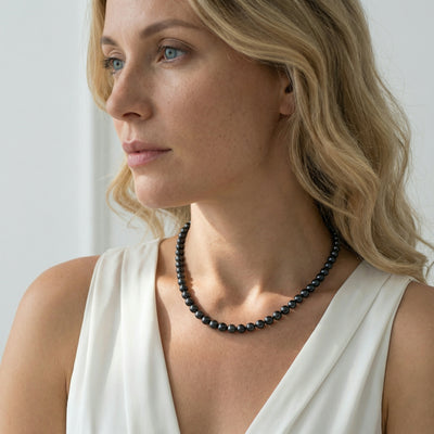 Black Japanese Akoya Pearl Necklace, 5.5-6.0mm - AAA Quality