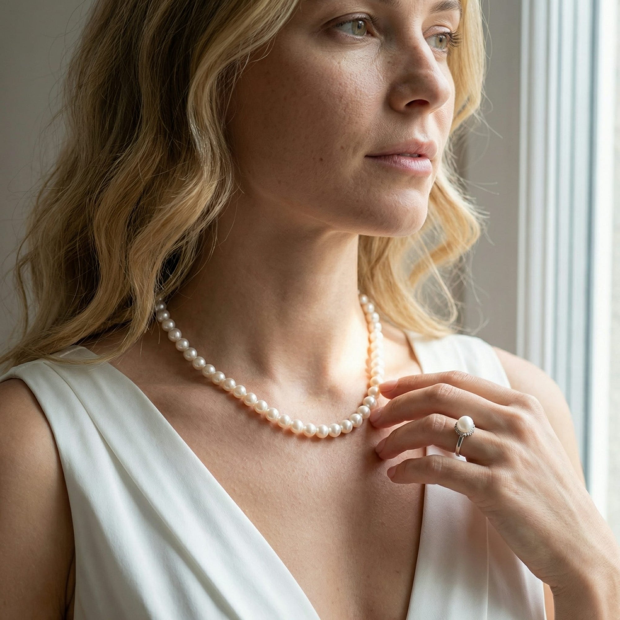 White Japanese Akoya Pearl Necklace, 5.5-6.0mm - AAA Quality