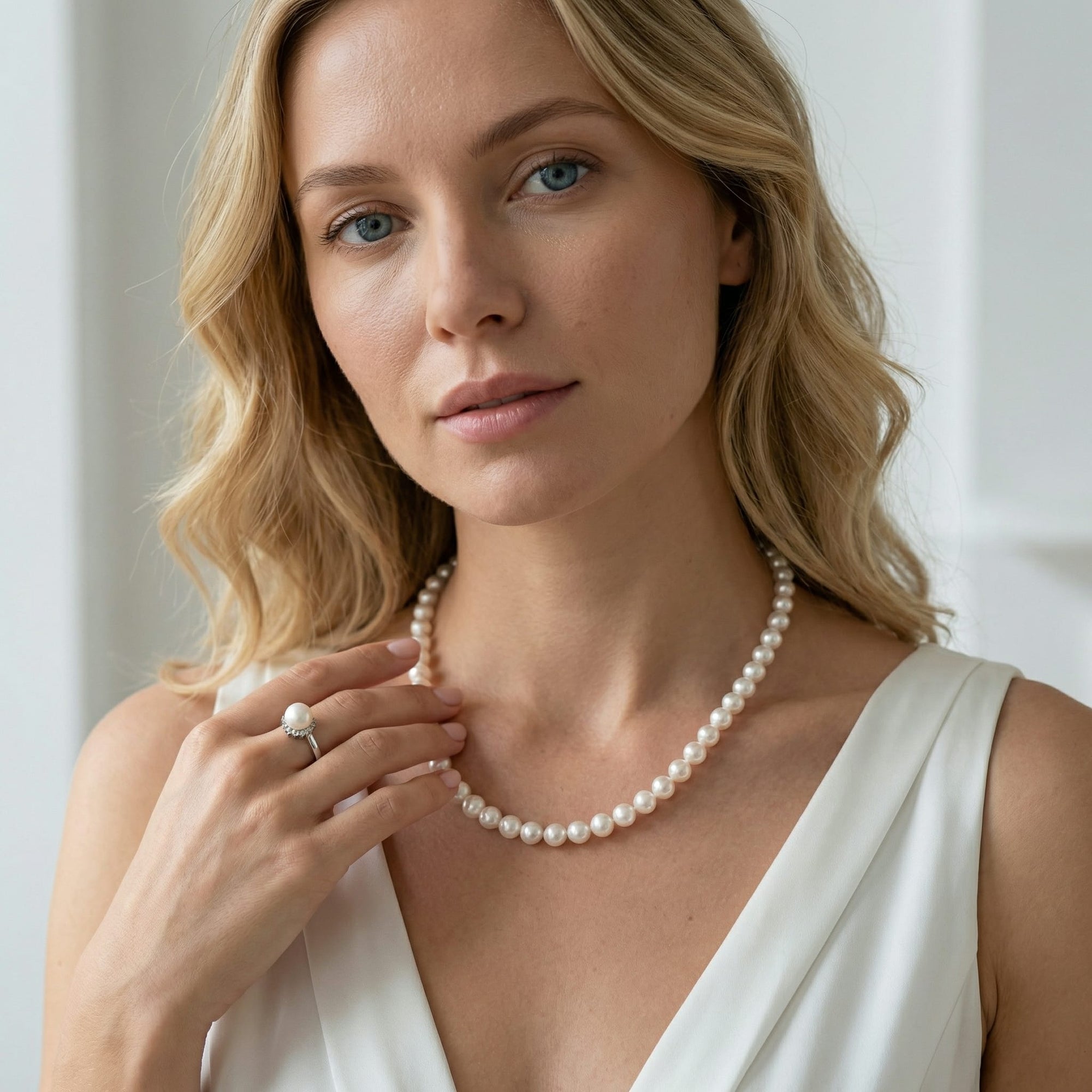 White Japanese Akoya Pearl Necklace, 5.5-6.0mm - AAA Quality