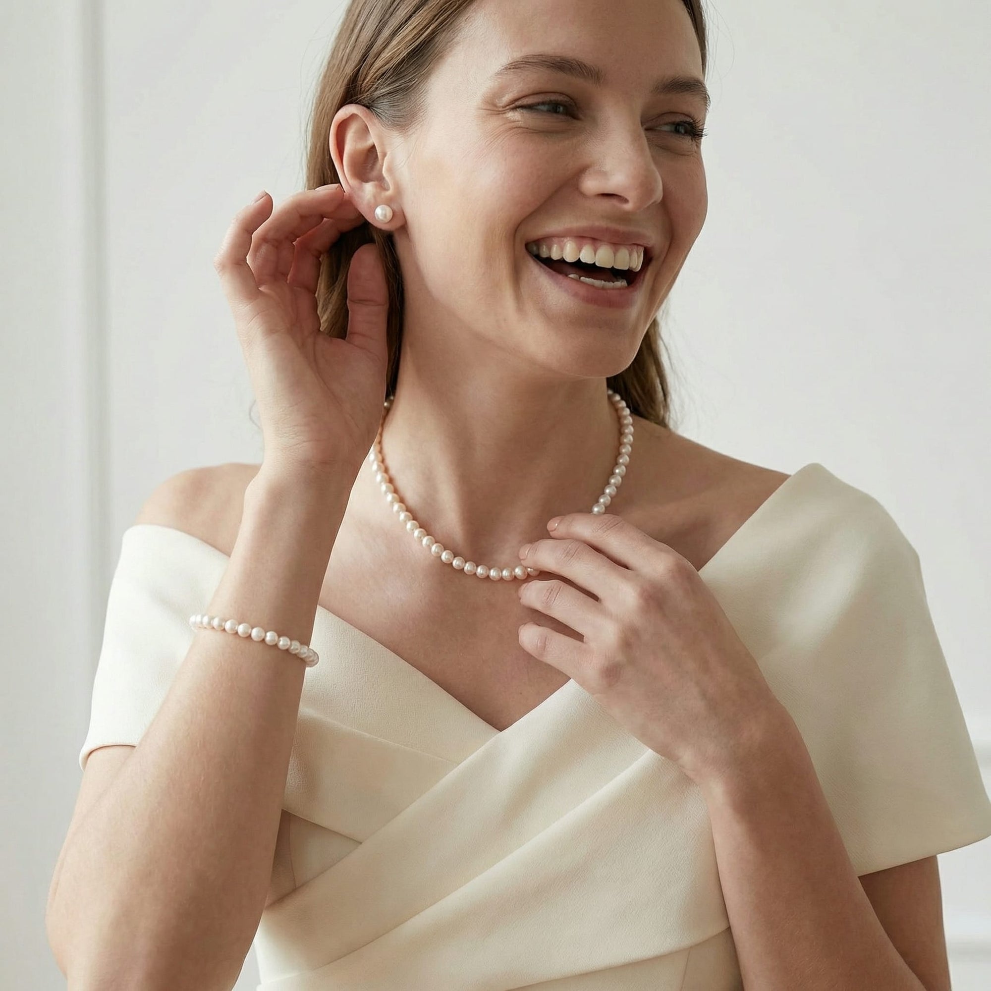White Japanese Akoya Pearl Set, 5.5-6.0mm