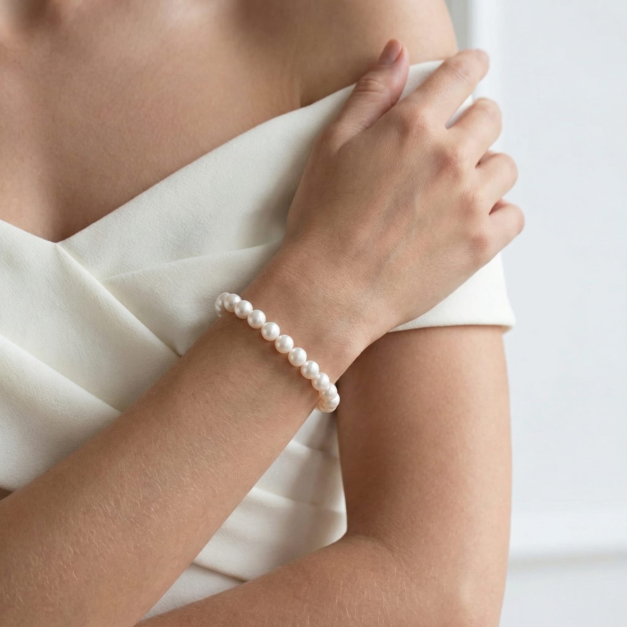 Hanadama Japanese White Akoya Pearl Bracelet, 6.0-6.5mm