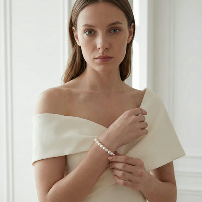 Hanadama Japanese White Akoya Pearl Bracelet, 6.0-6.5mm