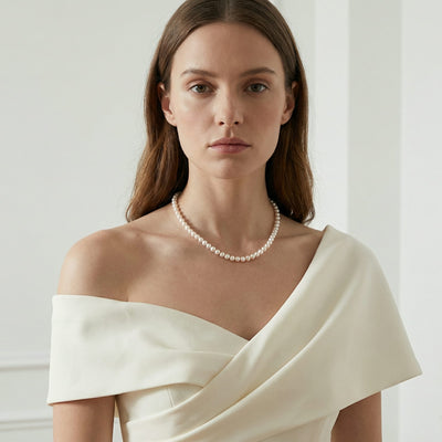 Hanadama Japanese White Akoya Pearl Necklace, 6.0-6.5mm